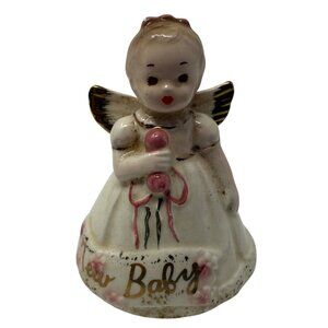 Vintage Josef Originals New Baby Angel Figurine, 2.75” Porcelain Girl Pink Bow